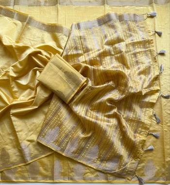 Yellow Color Nakashi Butta Figure Border Jari With Tassels Fumka On Pallu Tussar Silk Saree 4