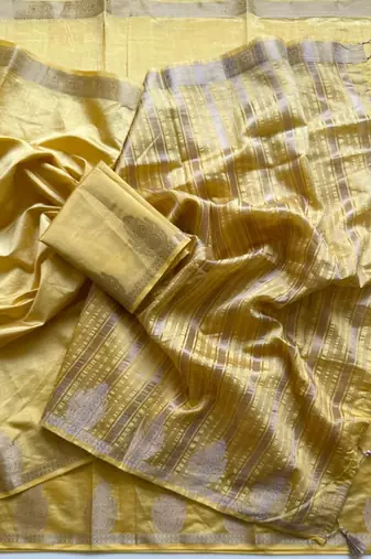 yellow butta zari with tassels on pallu tussar silk saree