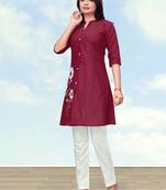 Maroon color cotton flex embroidered work kurta set
