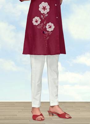Maroon color cotton flex embroidered work kurta set 4