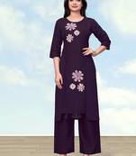 Dark purple cotton flex embroidered work kurta pant