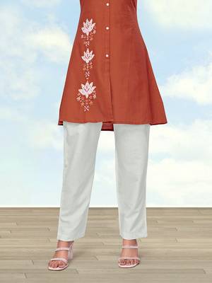 Rust color cotton flex embroidered work kurta set 5
