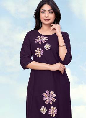 Dark purple cotton flex embroidered work kurta pant 5