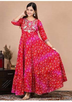 Women’s Red Bandhani Printed Anarkali Kurta Dress 1