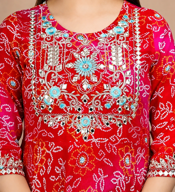 Women’s Red Bandhani Printed Anarkali Kurta Dress 2