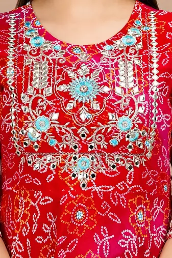 Women’s Red Bandhani Printed Anarkali Kurta Dress