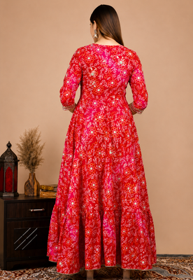 Women’s Red Bandhani Printed Anarkali Kurta Dress 3
