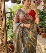 Grey Color khatli with pearl moti work Sartin Saree