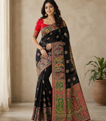 black embroidery border with dori fitting rich pallu pasmina silk saree