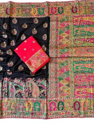 black embroidery border with dori fitting rich pallu pasmina silk saree 2