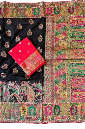 black embroidery border with dori fitting rich pallu pasmina silk saree