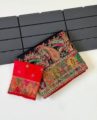 black embroidery border with dori fitting rich pallu pasmina silk saree 3