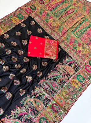 black embroidery border with dori fitting rich pallu pasmina silk saree 4