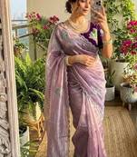 Lavender Color khatli with pearl moti work Sartin Saree