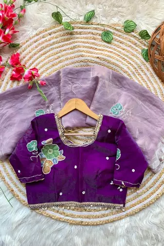 Lavender Color khatli with pearl moti work Sartin Saree