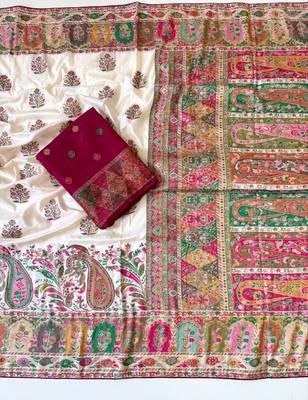 white embroidery border with dori fitting rich pallu pasmina silk saree 2