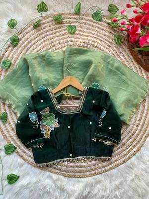 Light Green Color khatli with pearl moti work Sartin Saree 4
