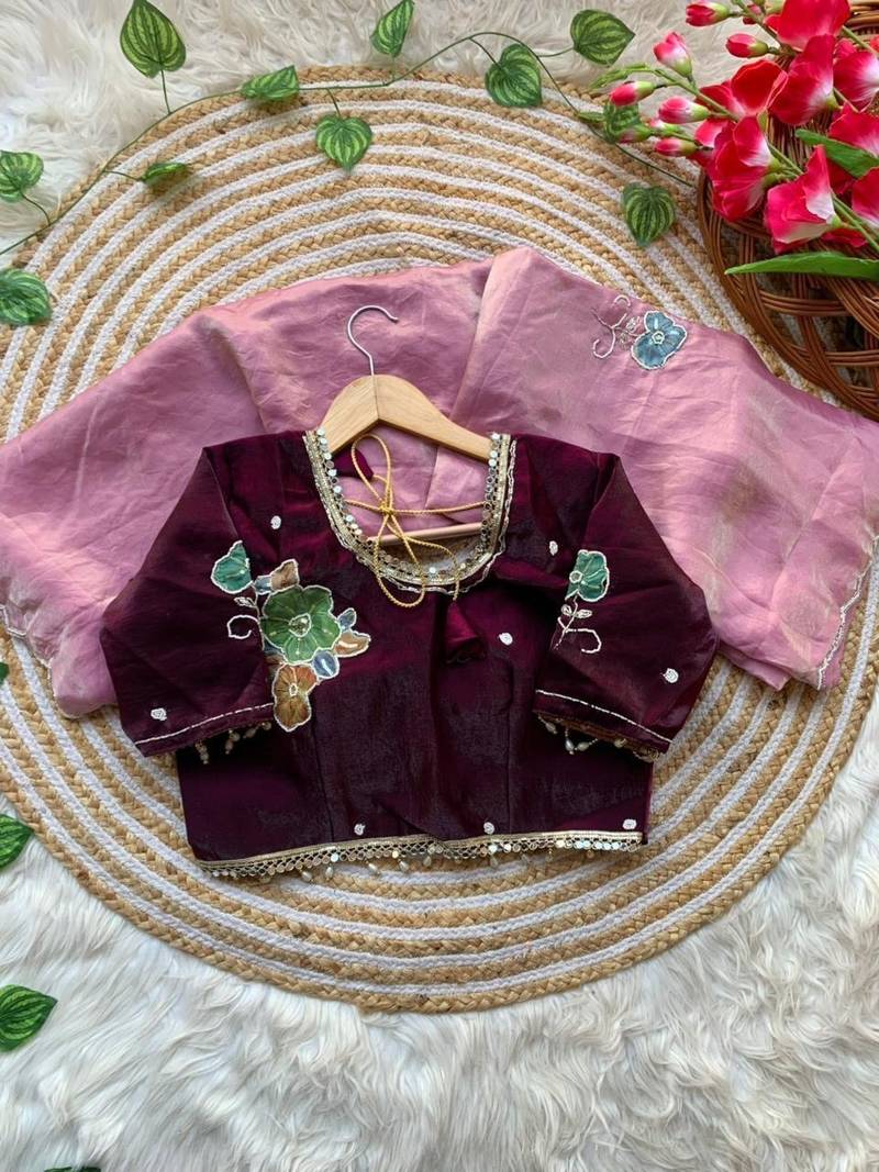 Pink Color khatli with pearl moti work Sartin Saree