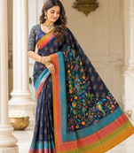 black-rainbow printing and zari with border dola silk saree