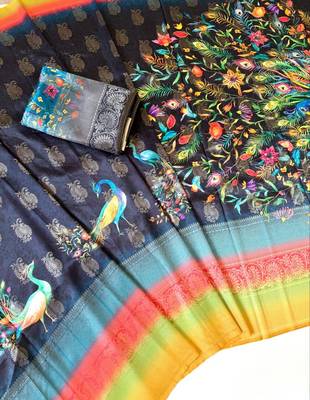 black-rainbow printing and zari with border dola silk saree 2