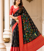 black-red printing and zari with border dola silk saree