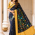 neavy blue-yellow printing and zari with border dola silk saree