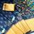neavy blue-yellow printing and zari with border dola silk saree