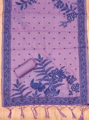 Purple jamdani silk blend dress material 4