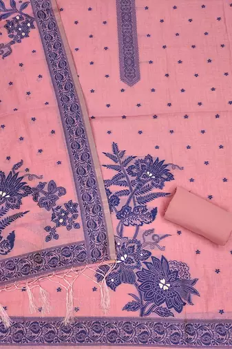 Pink jamdani silk blend dress material