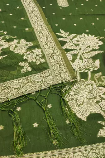 Mehendi jamdani silk blend dress material