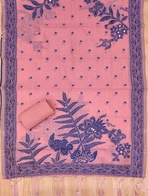 Pink jamdani silk blend dress material 4