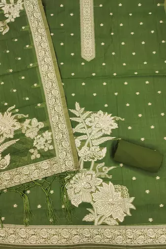 Mehendi jamdani silk blend dress material