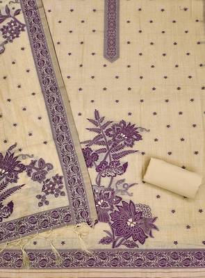 Cream jamdani silk blend dress material 3