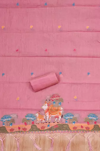 Pink jamdani silk blend dress material