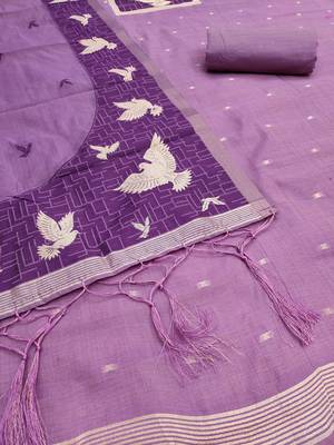 Purple jamdani silk blend dress material 2