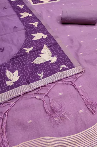 Purple jamdani silk blend dress material