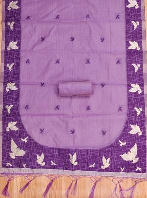 Purple jamdani silk blend dress material 4