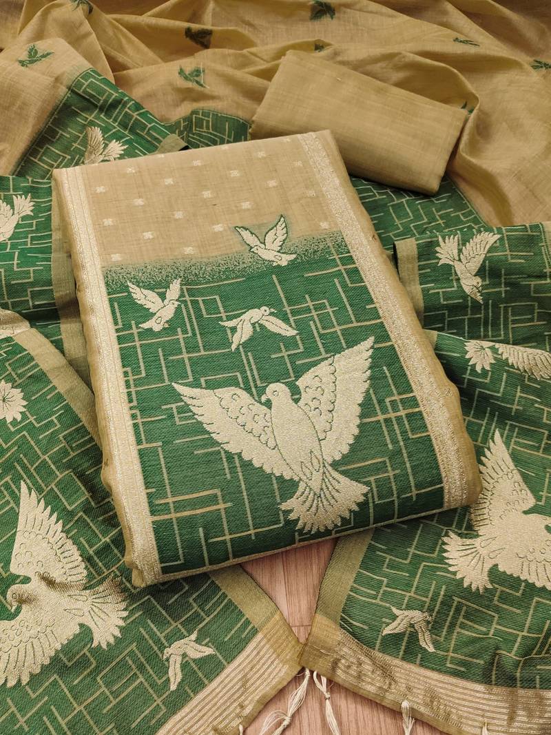 Chikoo jamdani banarasi dress material