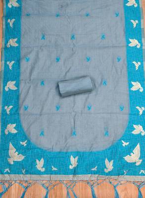 Grey jamdani silk blend dress material 4