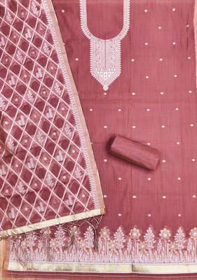 Pink jamdani silk blend dress material 3