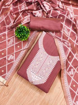 Pink jamdani silk blend dress material 4