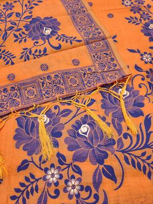 Orange jamdani silk blend dress material 2
