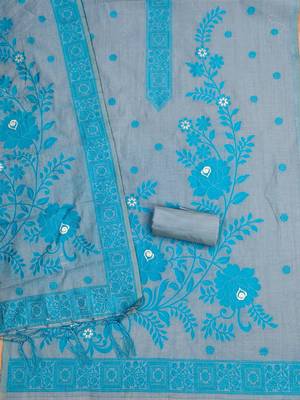 Grey jamdani silk blend dress material 3