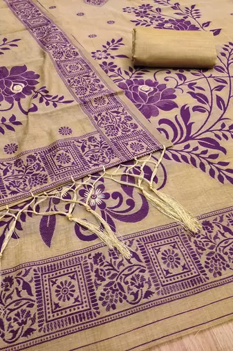 Chikoo jamdani silk blend dress material