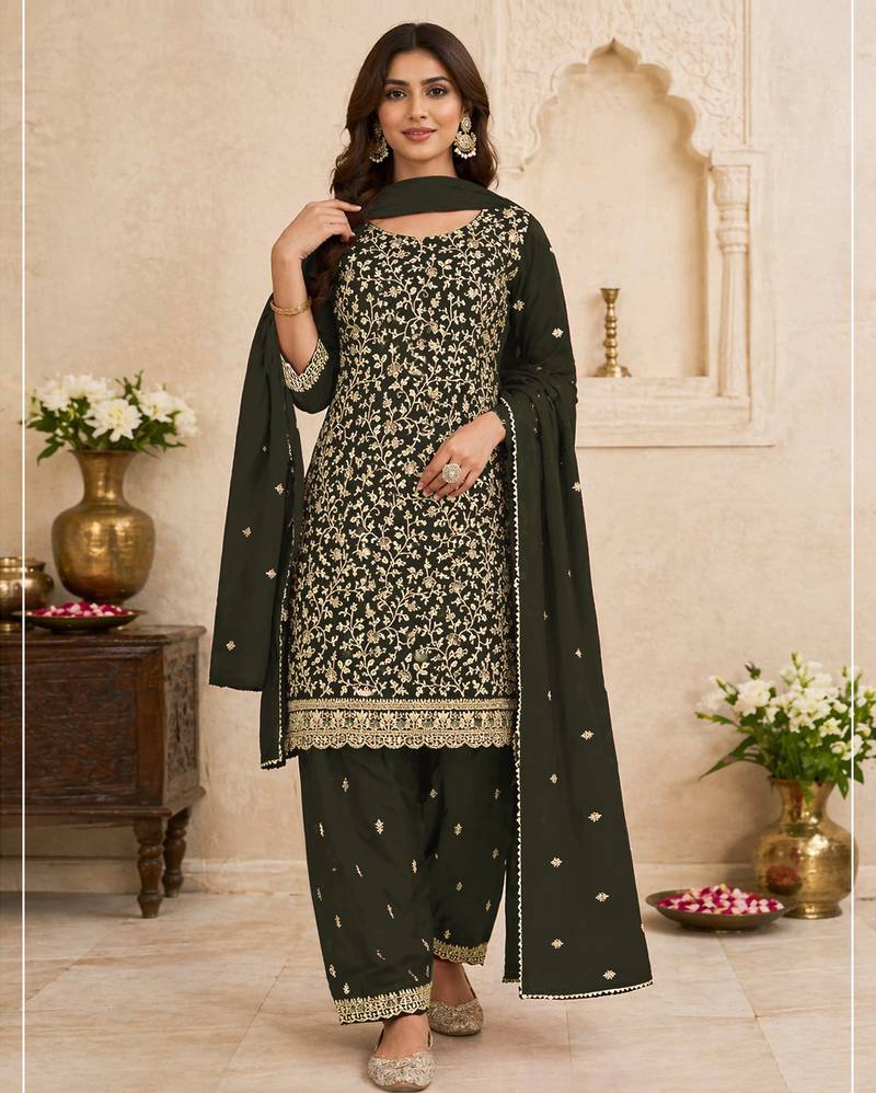 Mehendi embroidered faux georgette salwar suit