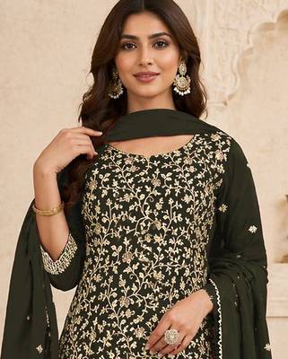 Mehendi embroidered faux georgette salwar suit 2