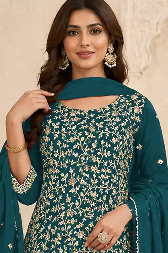 Morpich embroidered faux georgette salwar suit