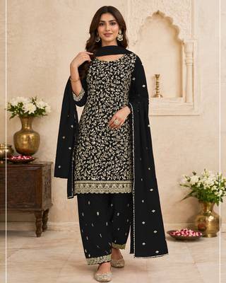 Black embroidered faux georgette salwar suit 1