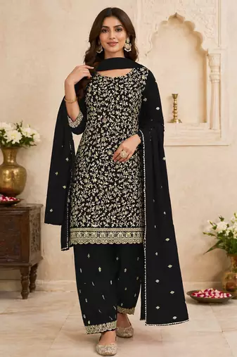 Black embroidered faux georgette salwar suit