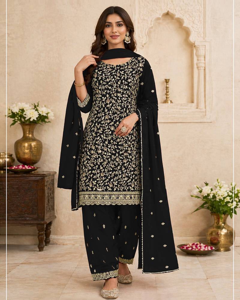 Black embroidered faux georgette salwar suit